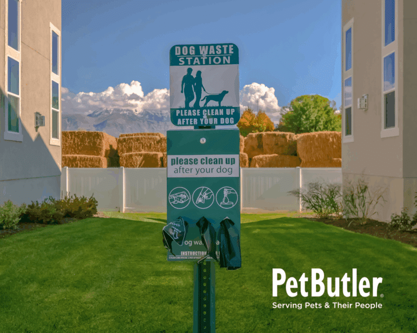 Pet Waste Station sign with please clean up after your dog note with bags